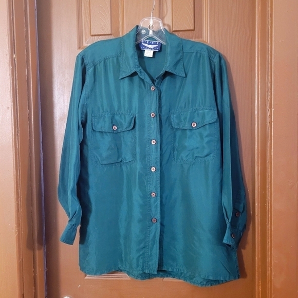 Vintage Best American dark green 100% silk button front shirt - Picture 9 of 9